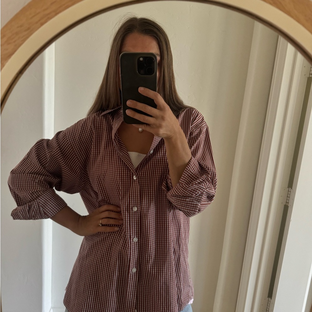 PINK Brown Casual Button Down Shirt Relaxed Fit